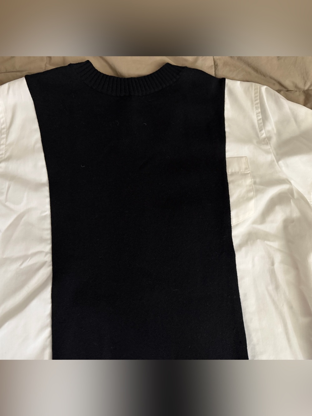 Sacai  Poplin x Knit Dress Black and White Layered Mini Dress - Picture 8 of 8
